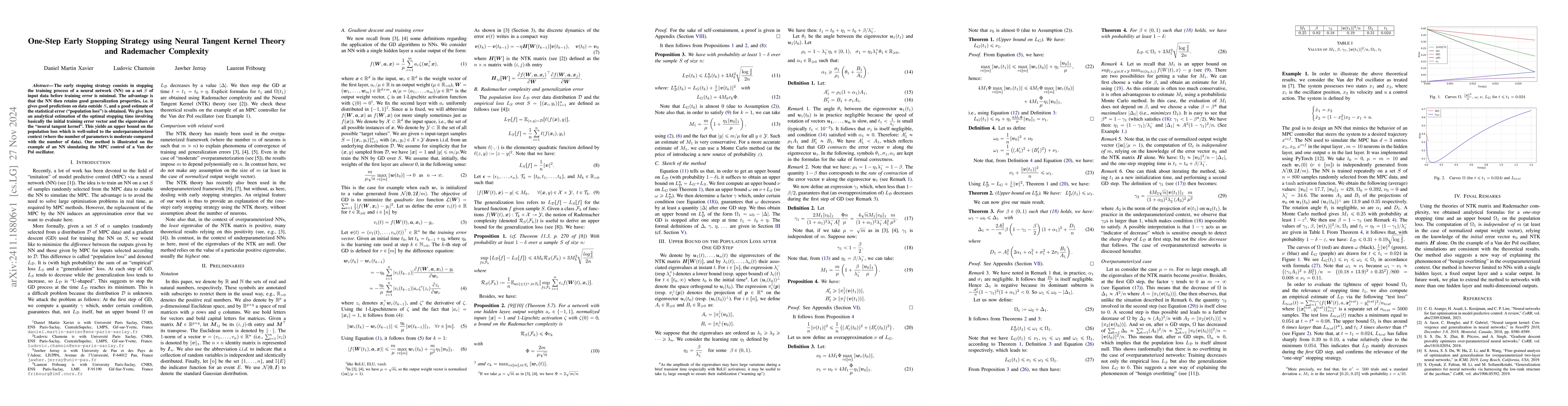Thumbnail for One-Step Early Stopping Strategy using Neural Tangent Kernel Theory and
  Rademacher Complexity