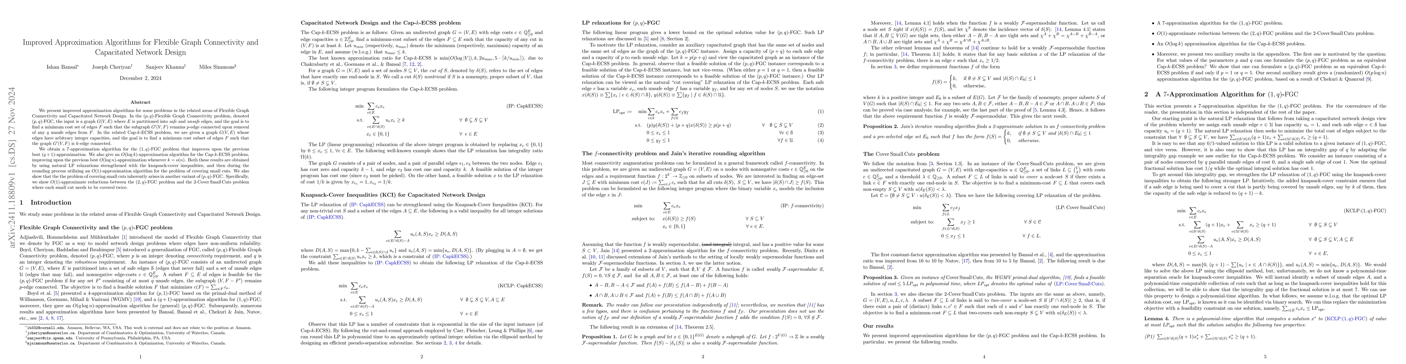 Thumbnail for Improved Approximation Algorithms for Flexible Graph Connectivity and
  Capacitated Network Design