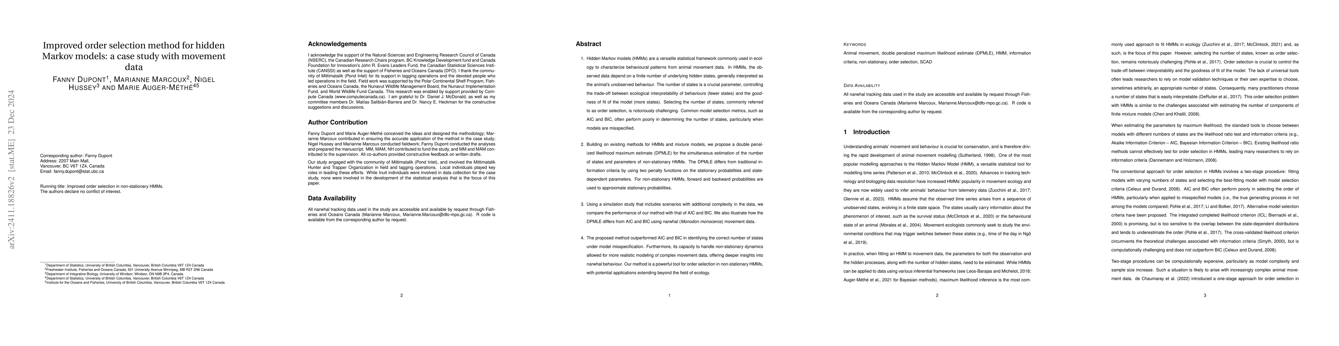 Thumbnail for Improved order selection method for hidden Markov models: a case study
  with movement data