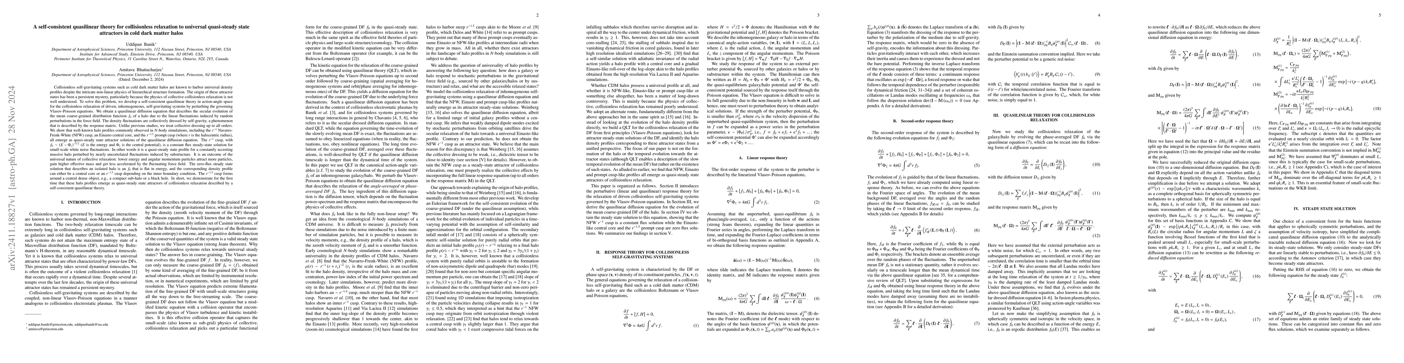 Thumbnail for A self-consistent quasilinear theory for collisionless relaxation to
  universal quasi-steady state attractors in cold dark matter halos
