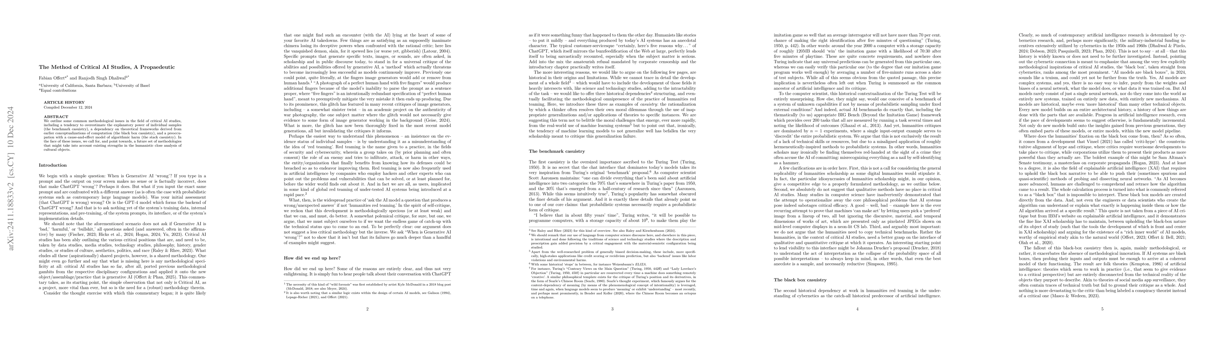 Thumbnail for The Method of Critical AI Studies, A Propaedeutic