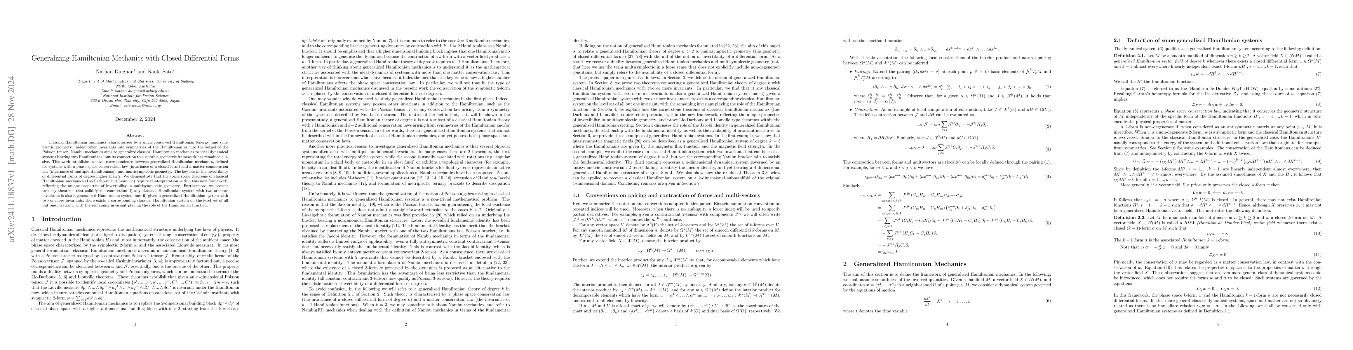 Thumbnail for Generalizing Hamiltonian Mechanics with Closed Differential Forms