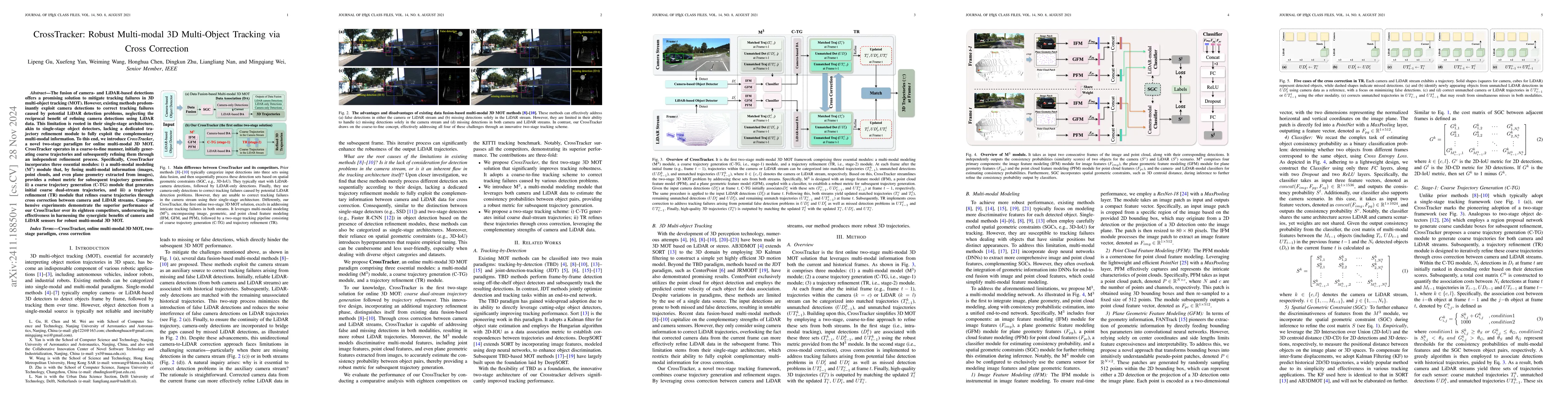 Thumbnail for CrossTracker: Robust Multi-modal 3D Multi-Object Tracking via Cross
  Correction