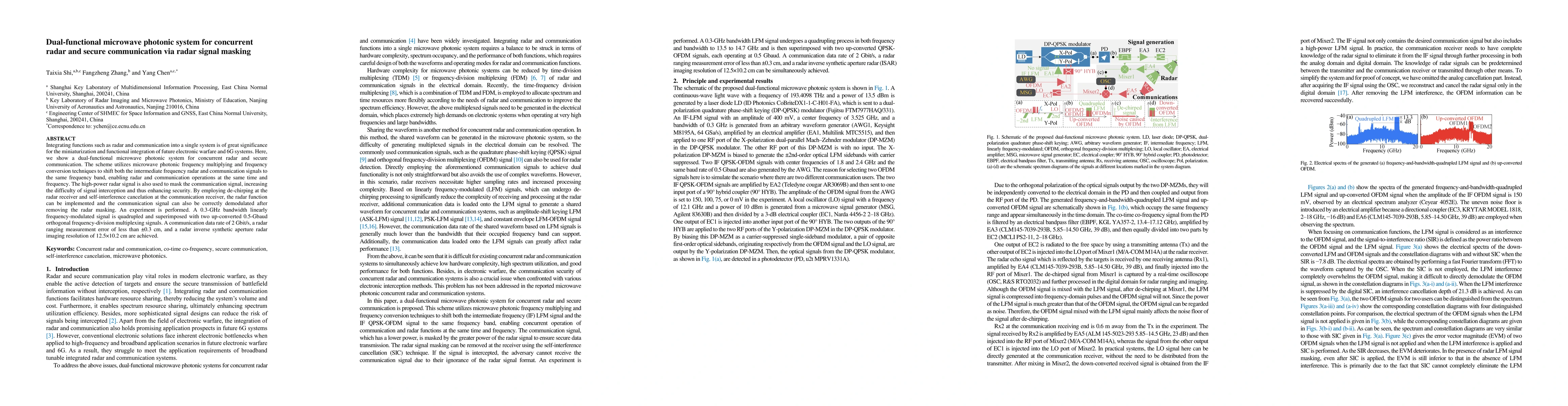 Thumbnail for Dual-functional microwave photonic system for concurrent radar and
  secure communication via radar signal masking