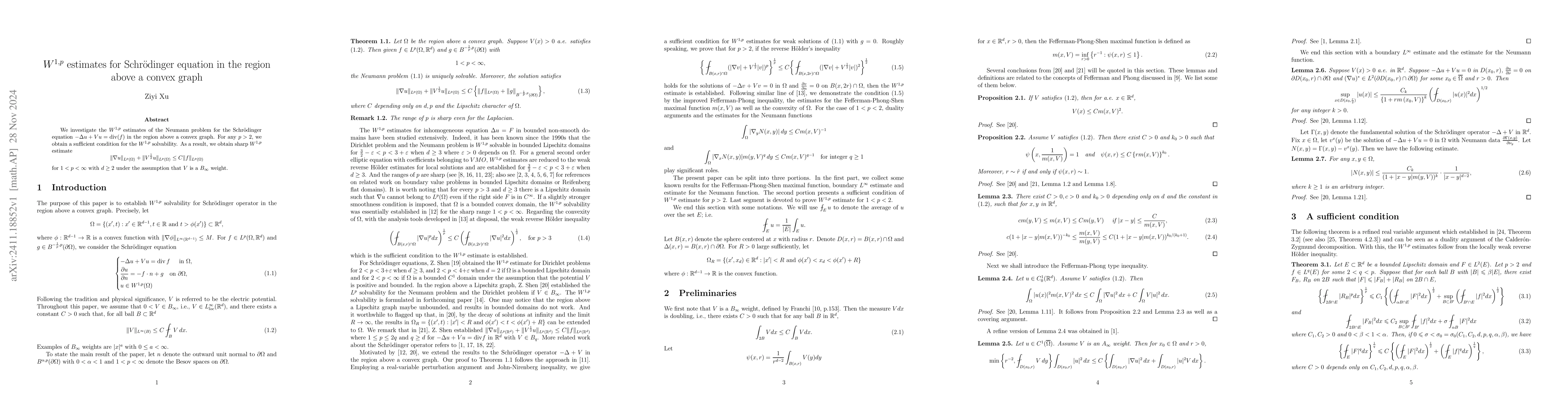 Thumbnail for $W^{1,p}$ estimates for Schrödinger equation in the region above a
  convex graph
