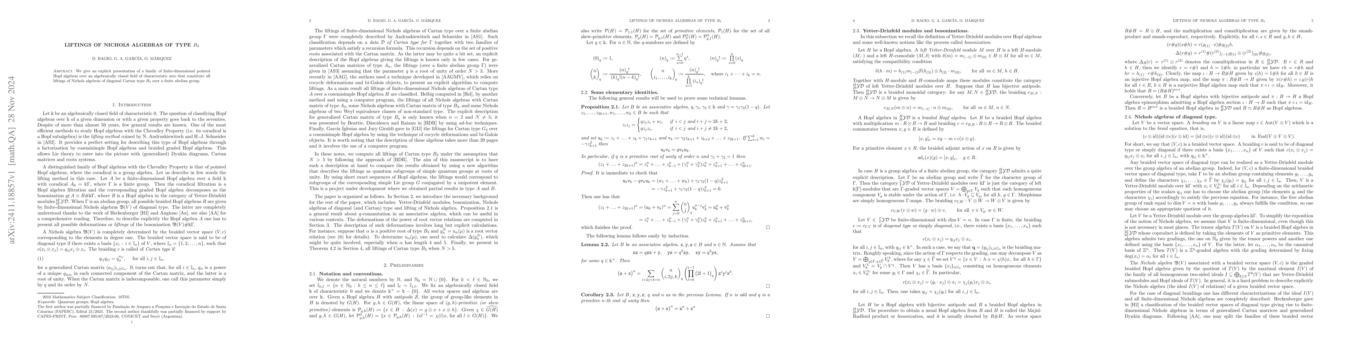 Thumbnail for Liftings of Nichols algebras of type $B_3$
