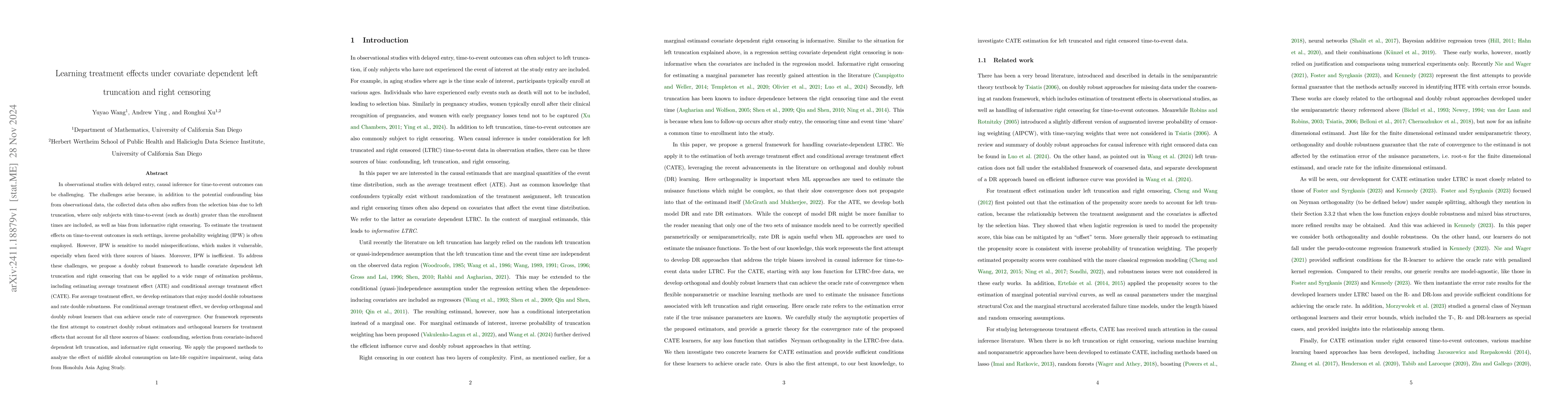 Thumbnail for Learning treatment effects under covariate dependent left truncation and
  right censoring