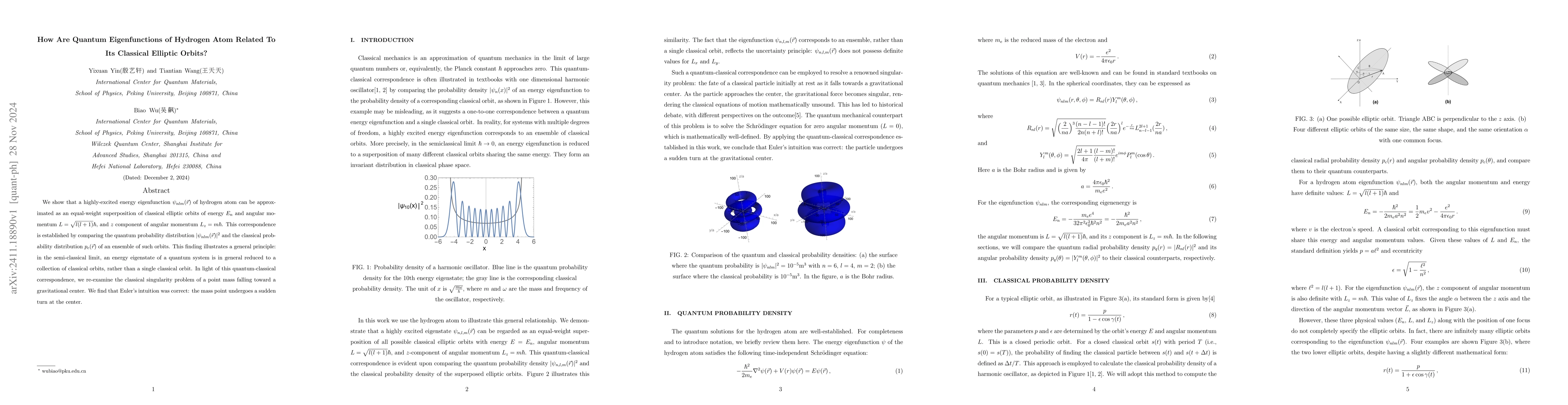 Thumbnail for How Are Quantum Eigenfunctions of Hydrogen Atom Related To Its Classical
  Elliptic Orbits?