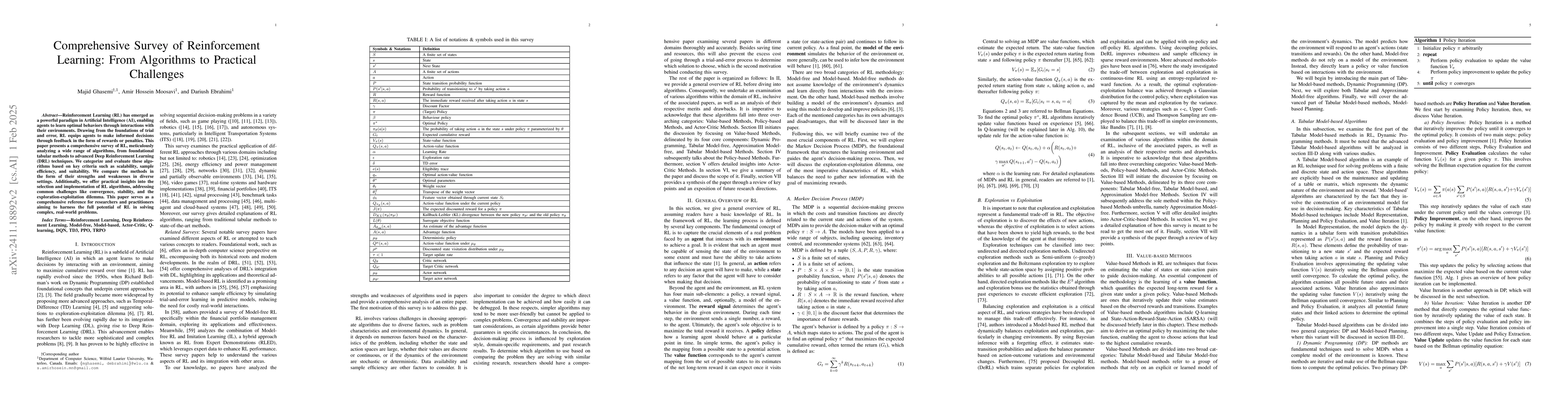 Thumbnail for Comprehensive Survey of Reinforcement Learning: From Algorithms to
  Practical Challenges