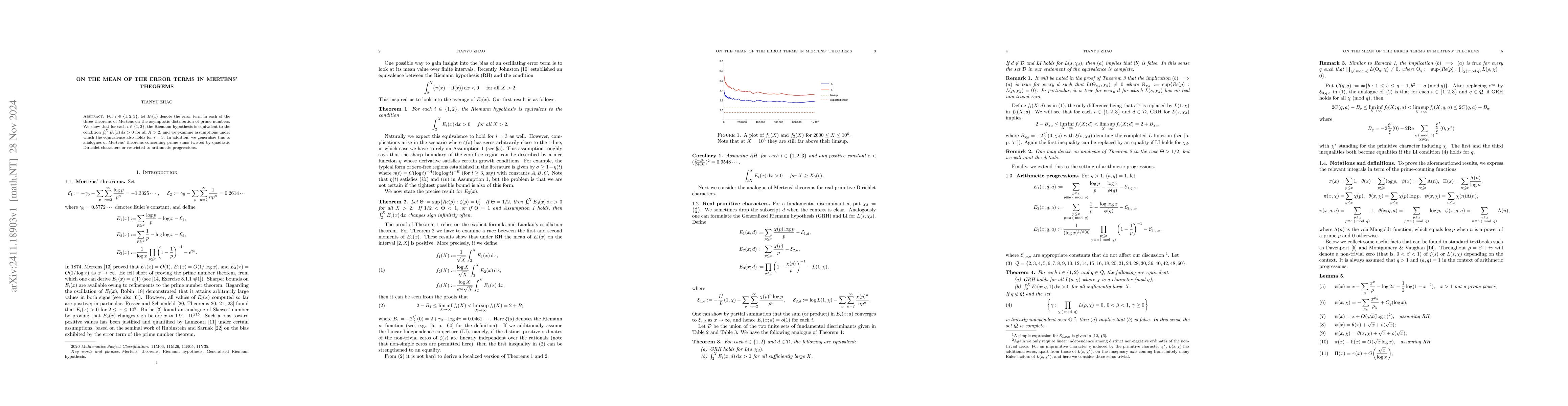 Thumbnail for On the mean of the error terms in Mertens' theorems