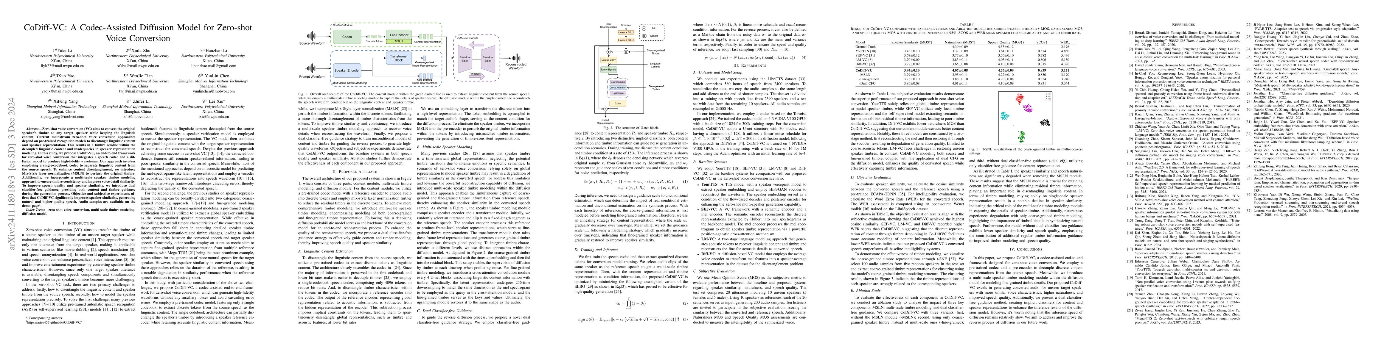 Thumbnail for CoDiff-VC: A Codec-Assisted Diffusion Model for Zero-shot Voice
  Conversion