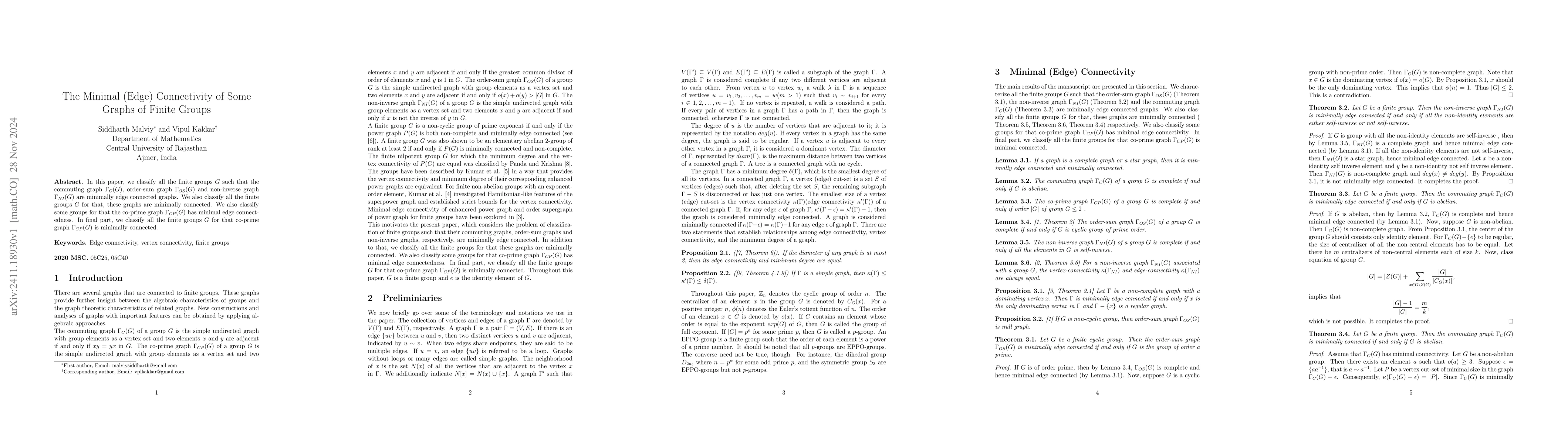 Thumbnail for The Minimal (Edge) Connectivity of Some Graphs of Finite Groups