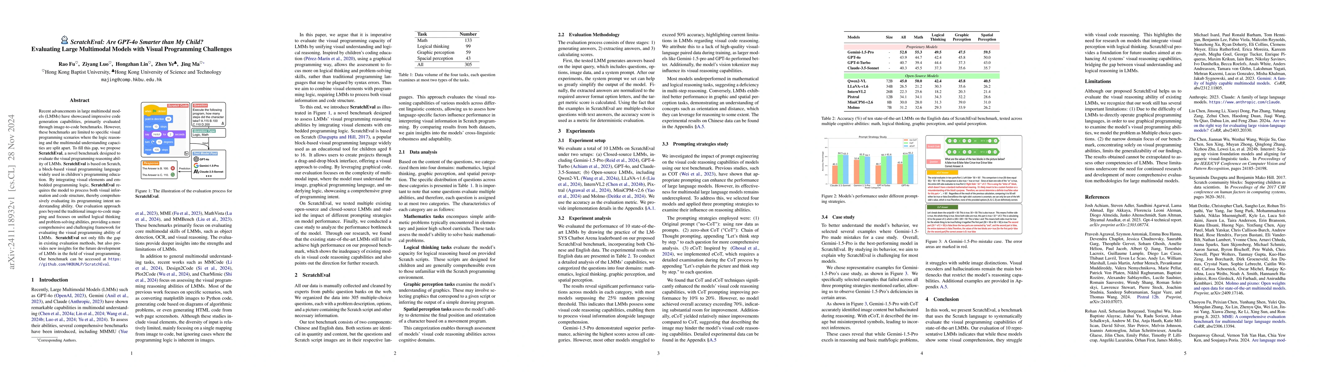 Thumbnail for ScratchEval: Are GPT-4o Smarter than My Child? Evaluating Large
  Multimodal Models with Visual Programming Challenges