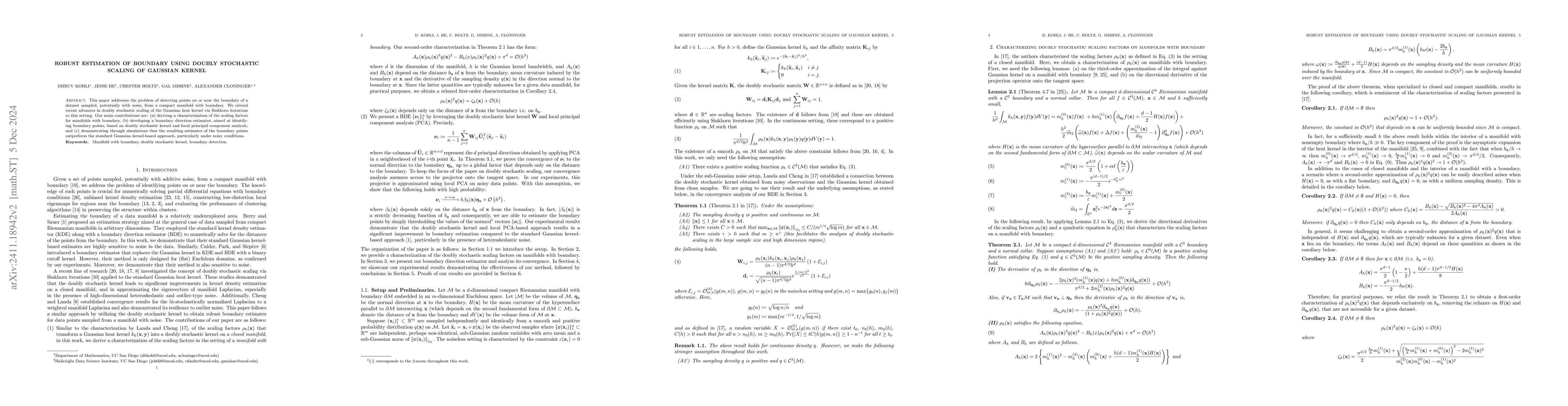 Thumbnail for Robust estimation of boundary using doubly stochastic scaling of
  Gaussian kernel