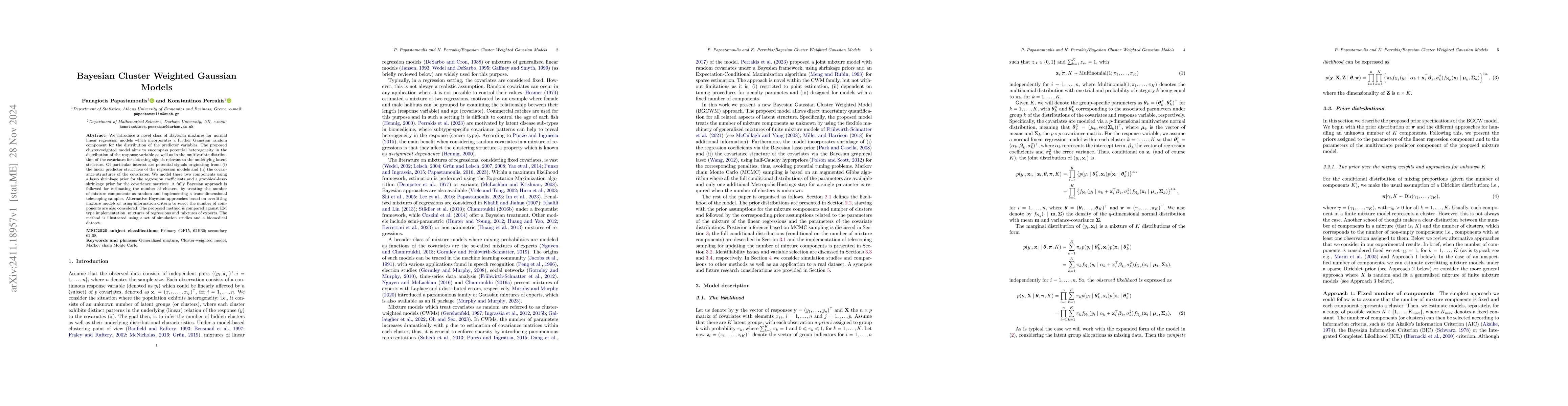 Thumbnail for Bayesian Cluster Weighted Gaussian Models