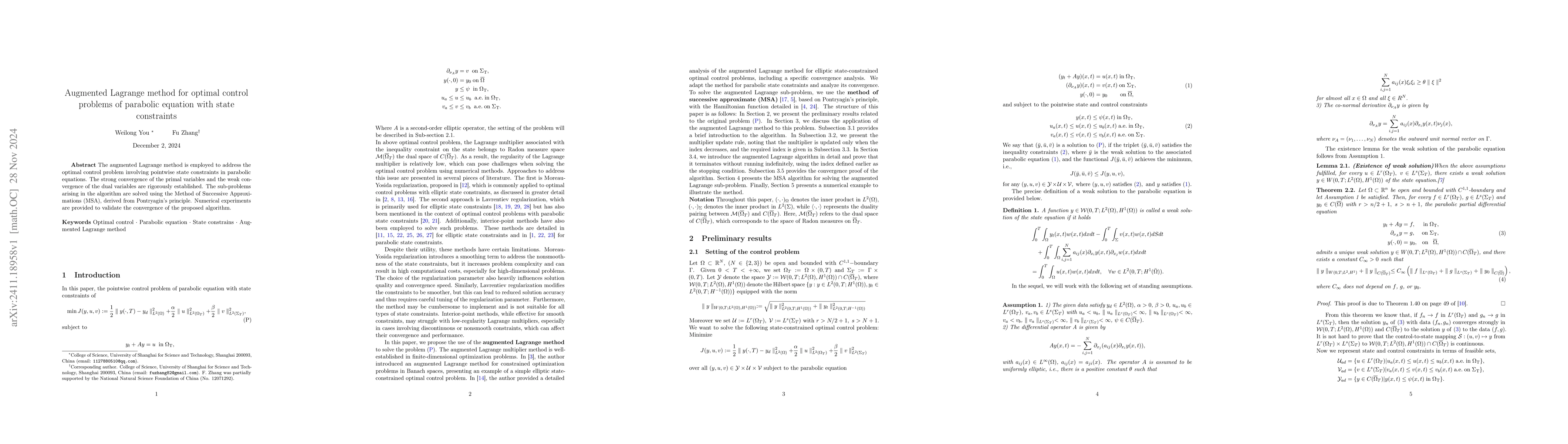 Thumbnail for Augmented Lagrange method for optimal control problems of parabolic
  equation with state constraints