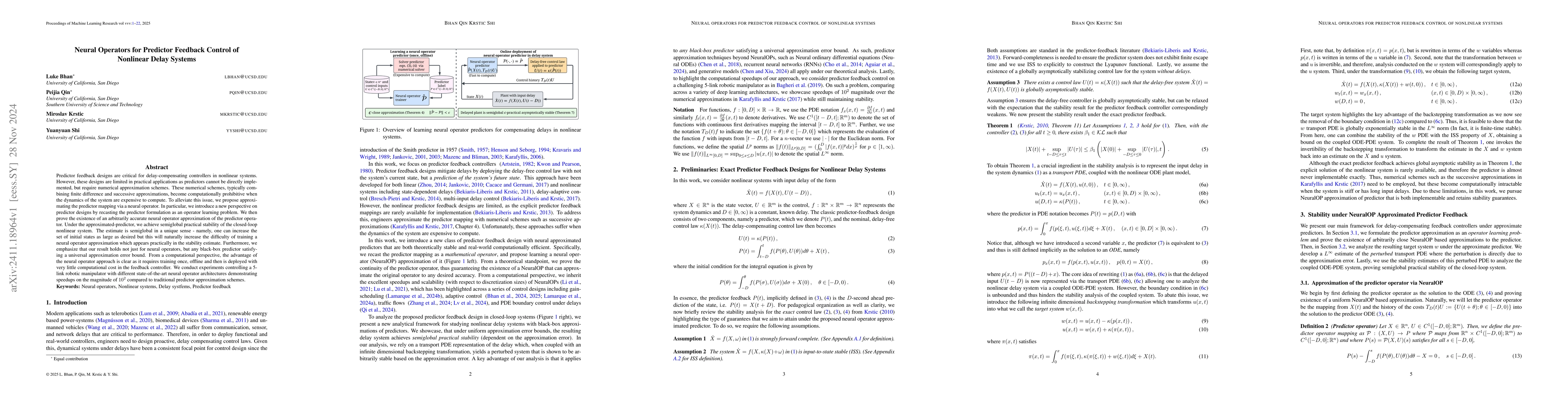 Thumbnail for Neural Operators for Predictor Feedback Control of Nonlinear Delay
  Systems