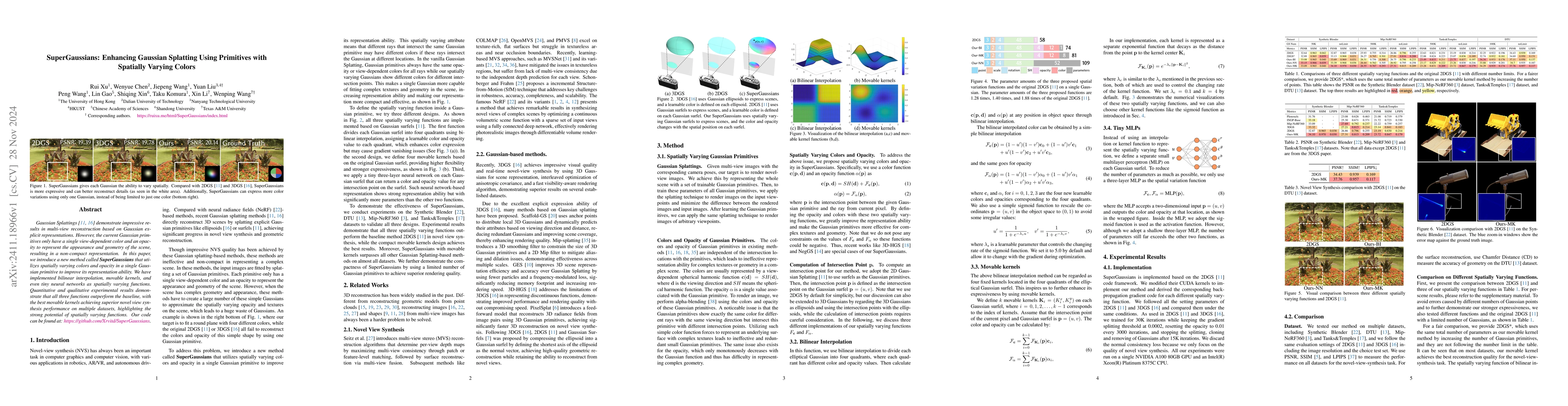 Thumbnail for SuperGaussians: Enhancing Gaussian Splatting Using Primitives with
  Spatially Varying Colors