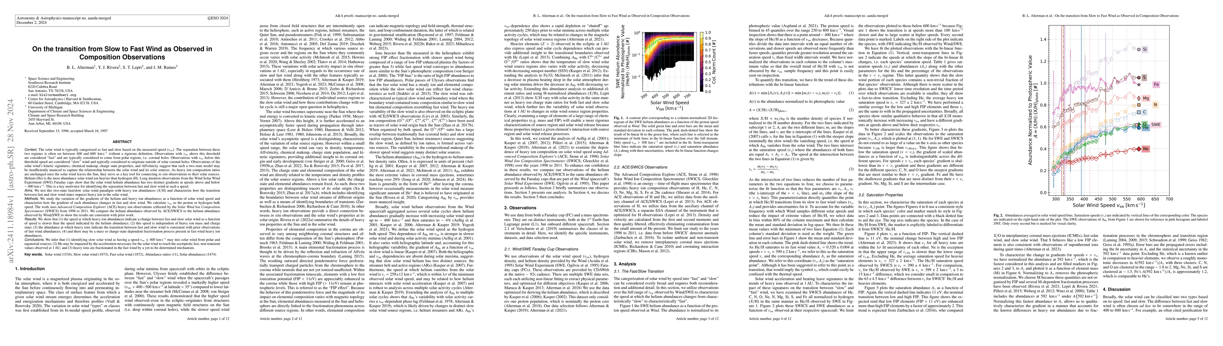Thumbnail for On the transition from Slow to Fast Wind as Observed in Composition
  Observations