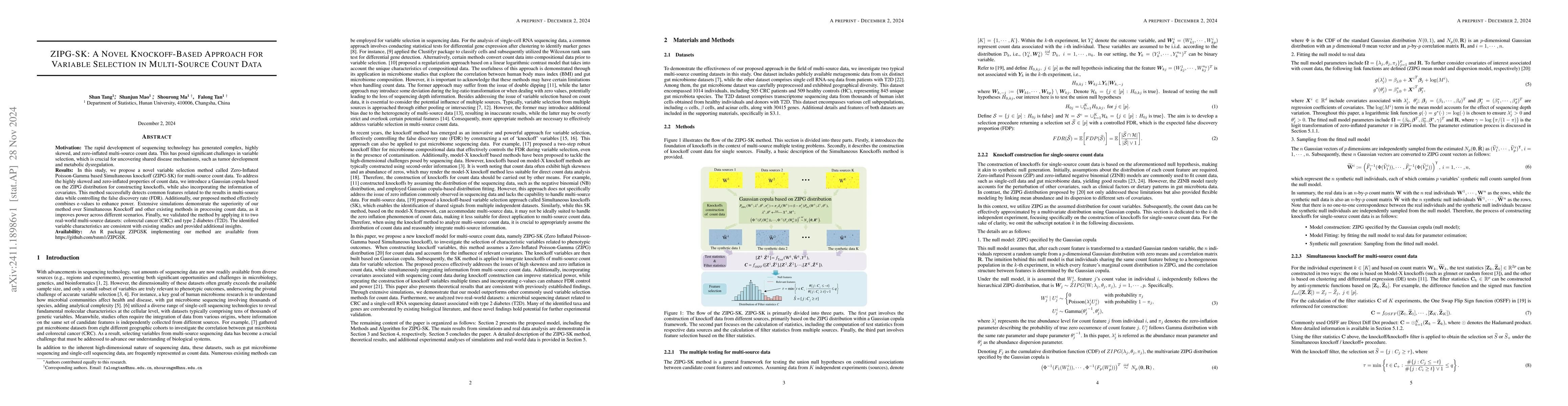 Thumbnail for ZIPG-SK: A Novel Knockoff-Based Approach for Variable Selection in
  Multi-Source Count Data