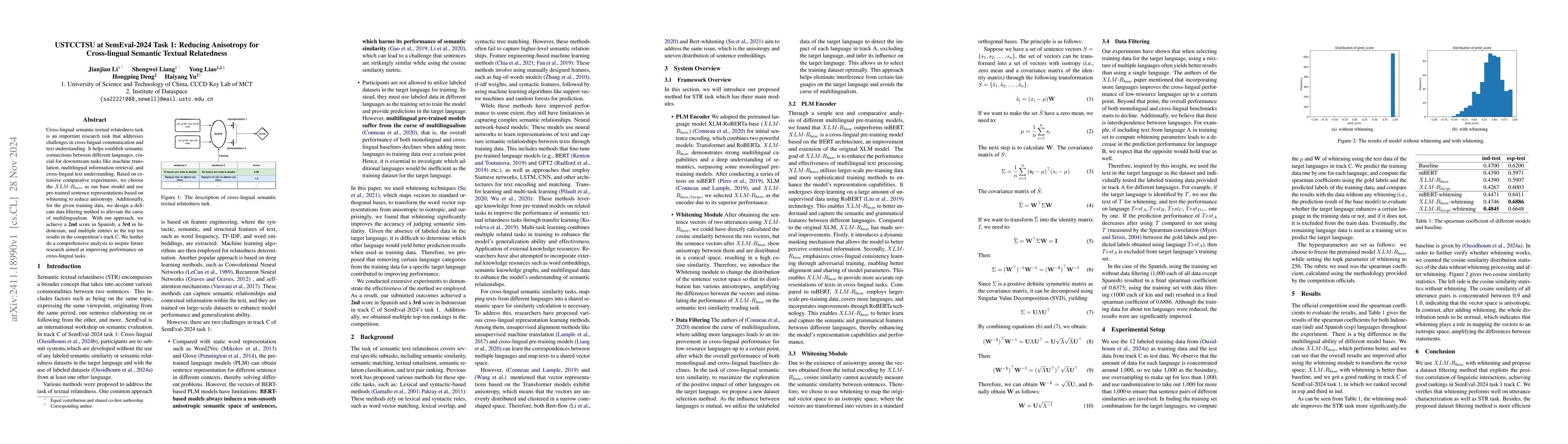 Thumbnail for USTCCTSU at SemEval-2024 Task 1: Reducing Anisotropy for Cross-lingual
  Semantic Textual Relatedness Task