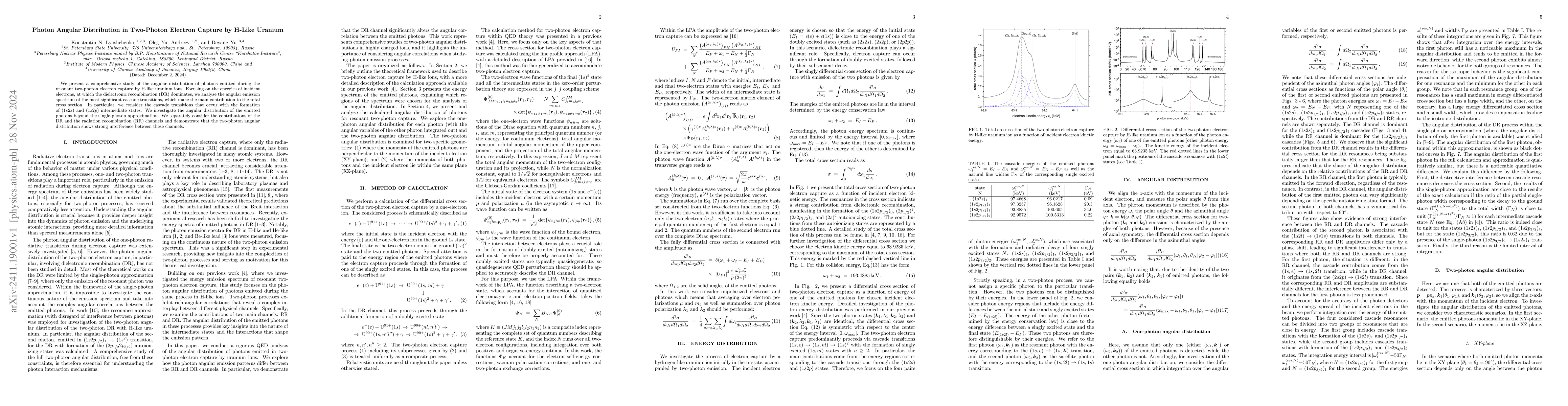 Thumbnail for Photon Angular Distribution in Two-Photon Electron Capture by H-Like
  Uranium
