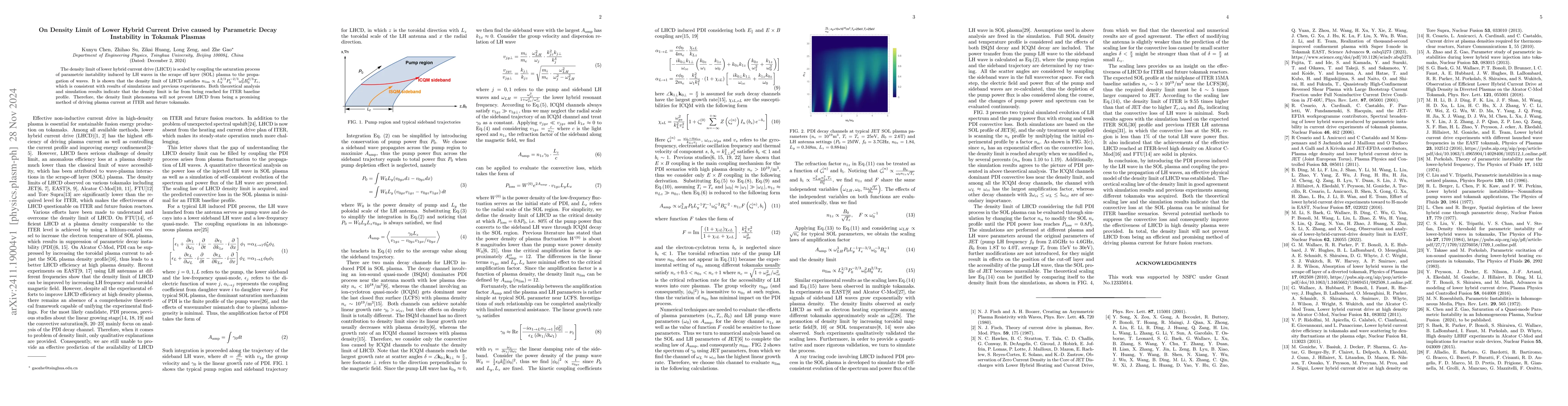 Thumbnail for On Density Limit of Lower Hybrid Current Drive caused by Parametric
  Decay Instability in Tokamak Plasmas