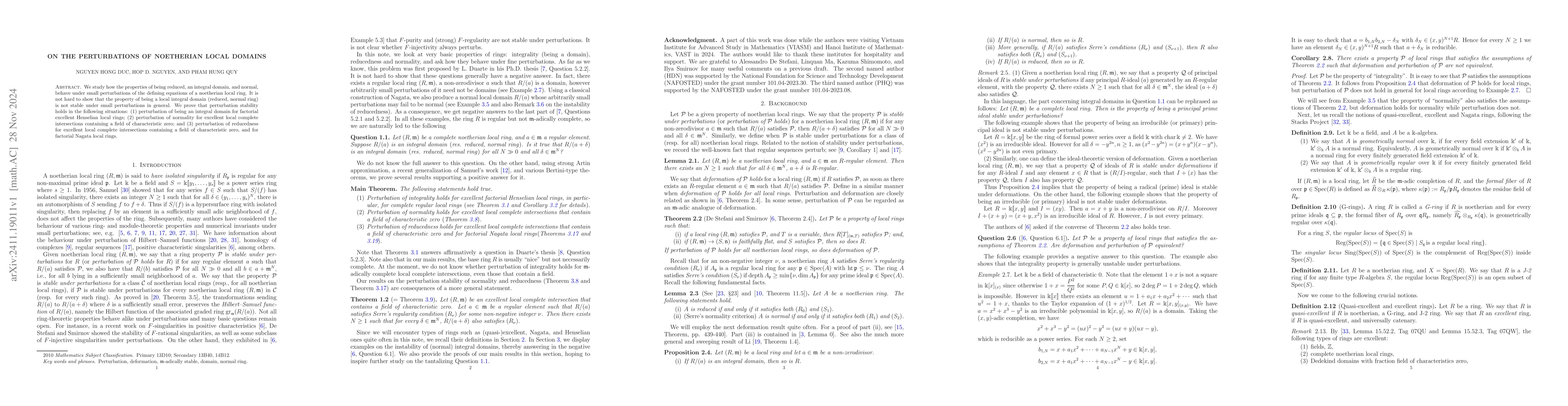 Thumbnail for On the perturbations of Noetherian local domains
