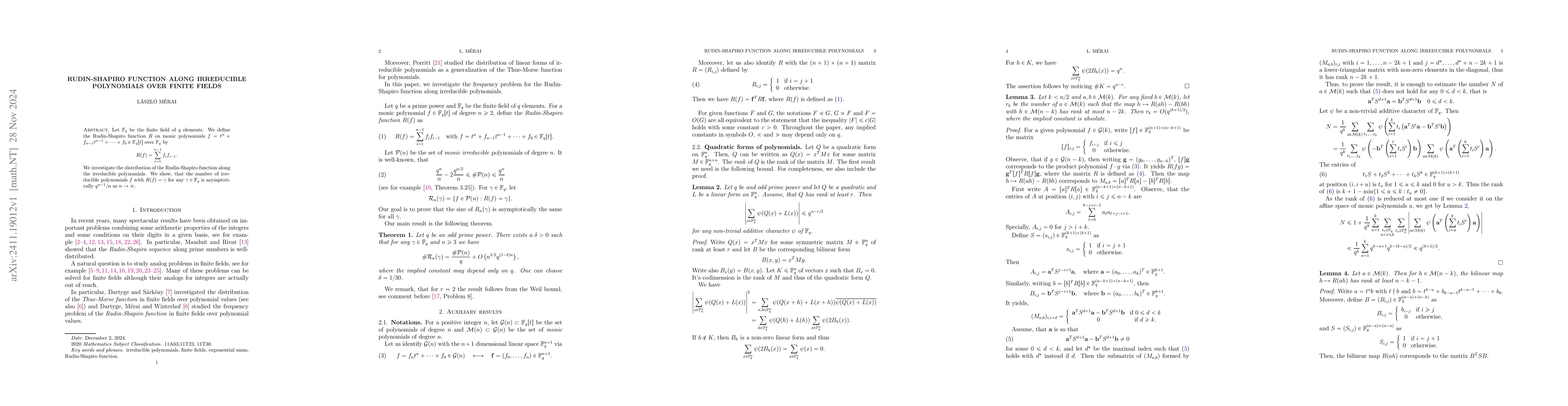 Thumbnail for Rudin-Shapiro function along irreducible polynomials over finite fields