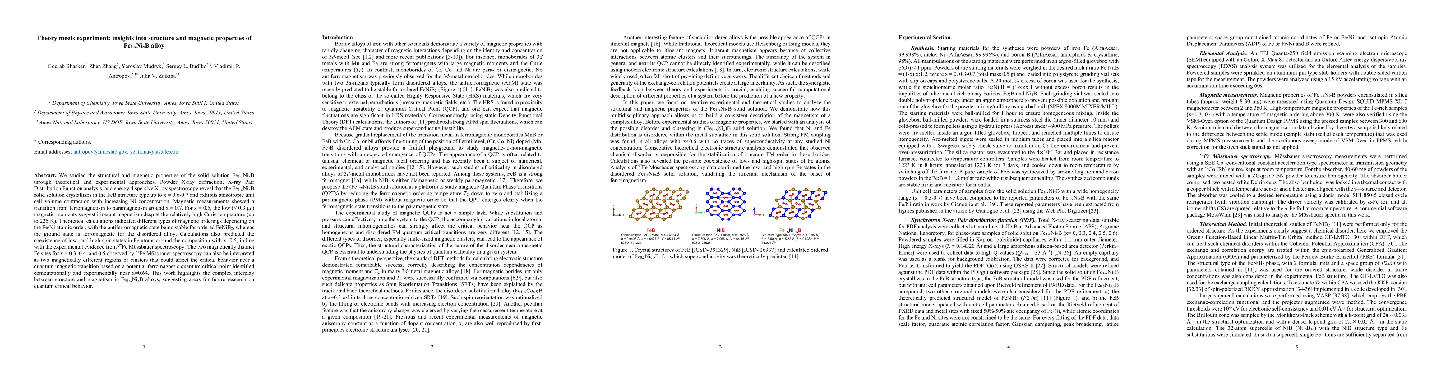 Thumbnail for Theory meets experiment: insights into structure and magnetic properties
  of Fe$_{1-x}$Ni$_{x}$B alloy