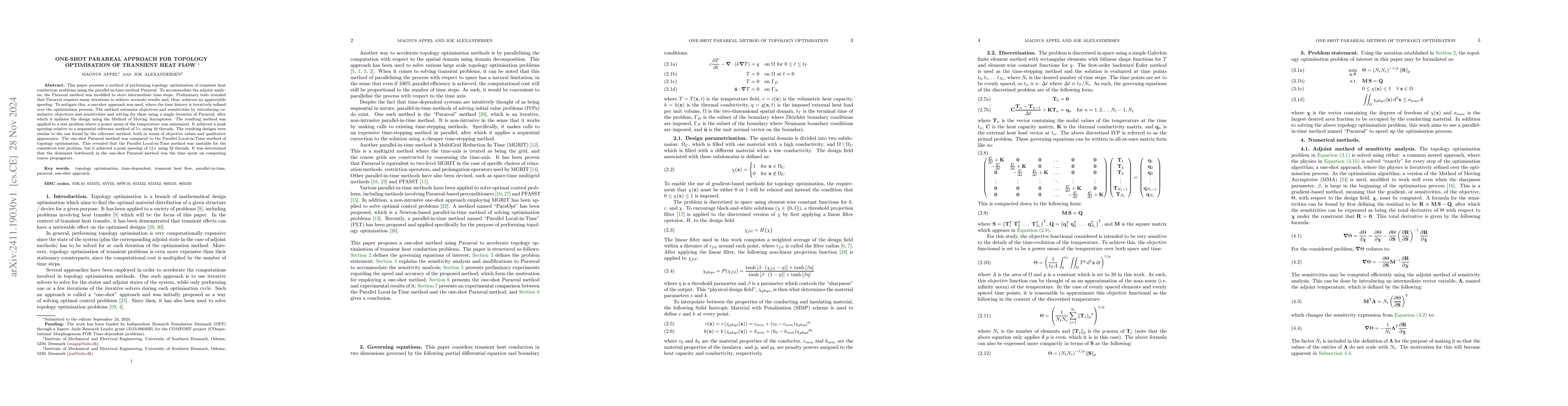 Thumbnail for One-shot Parareal Approach for Topology Optimisation of Transient Heat
  Flow