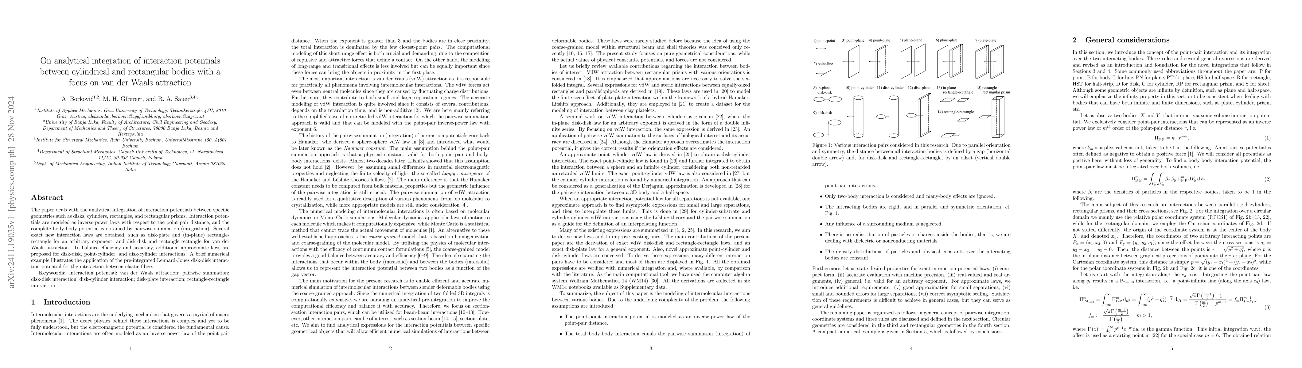 Thumbnail for On analytical integration of interaction potentials between cylindrical
  and rectangular bodies with a focus on van der Waals attraction