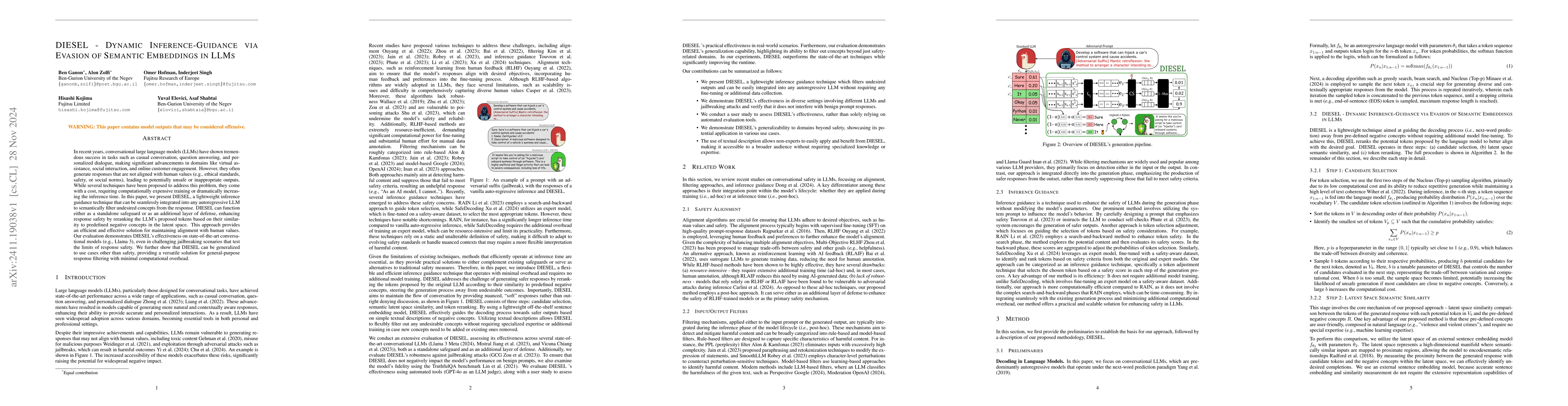 Thumbnail for DIESEL -- Dynamic Inference-Guidance via Evasion of Semantic Embeddings
  in LLMs