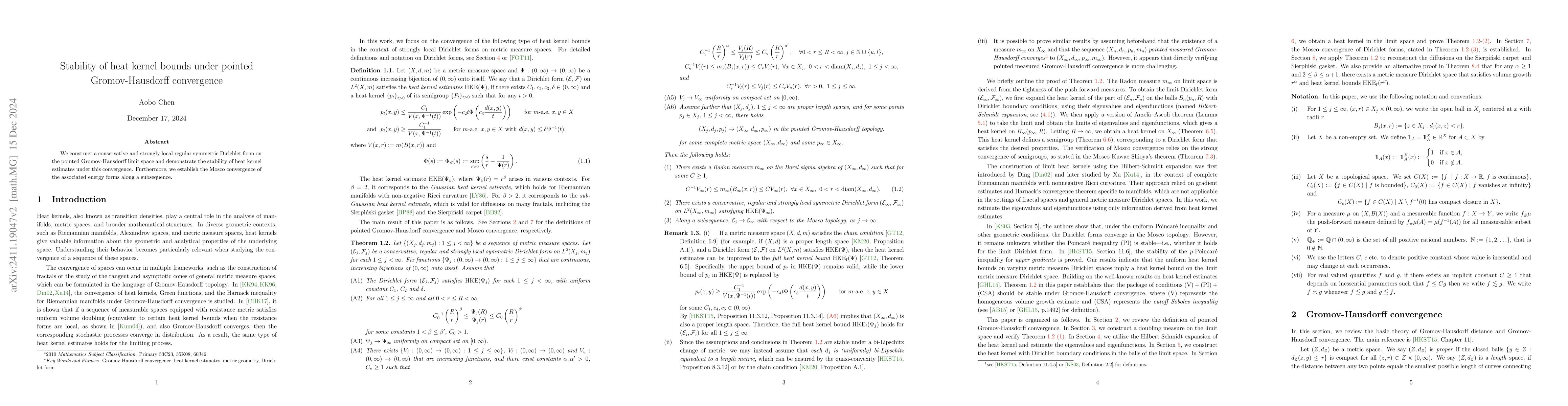 Thumbnail for Stability of heat kernel bounds under pointed Gromov-Hausdorff
  convergence