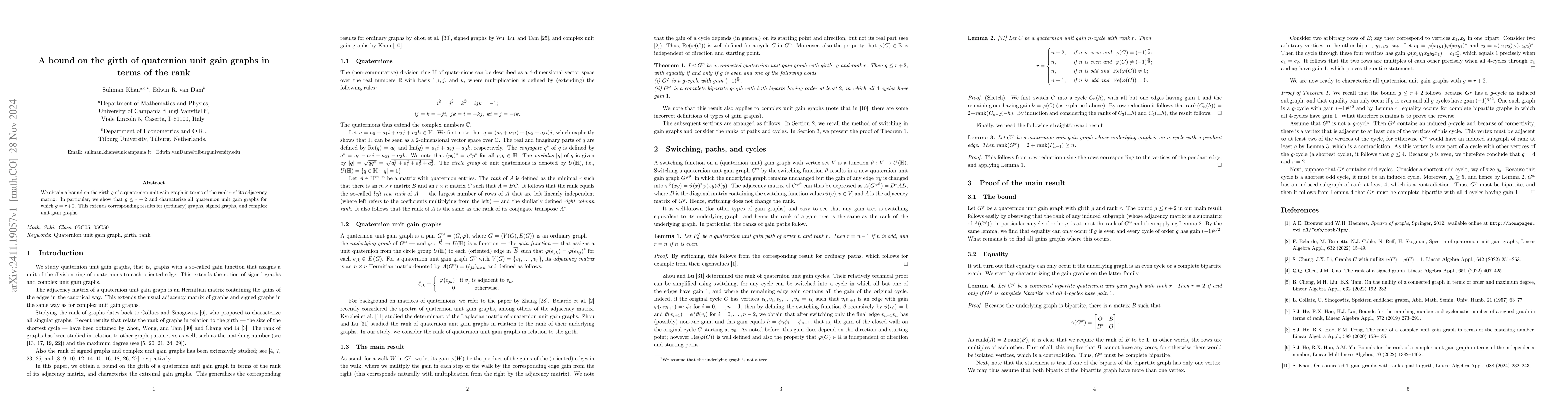 Thumbnail for A bound on the girth of quaternion unit gain graphs in terms of the rank