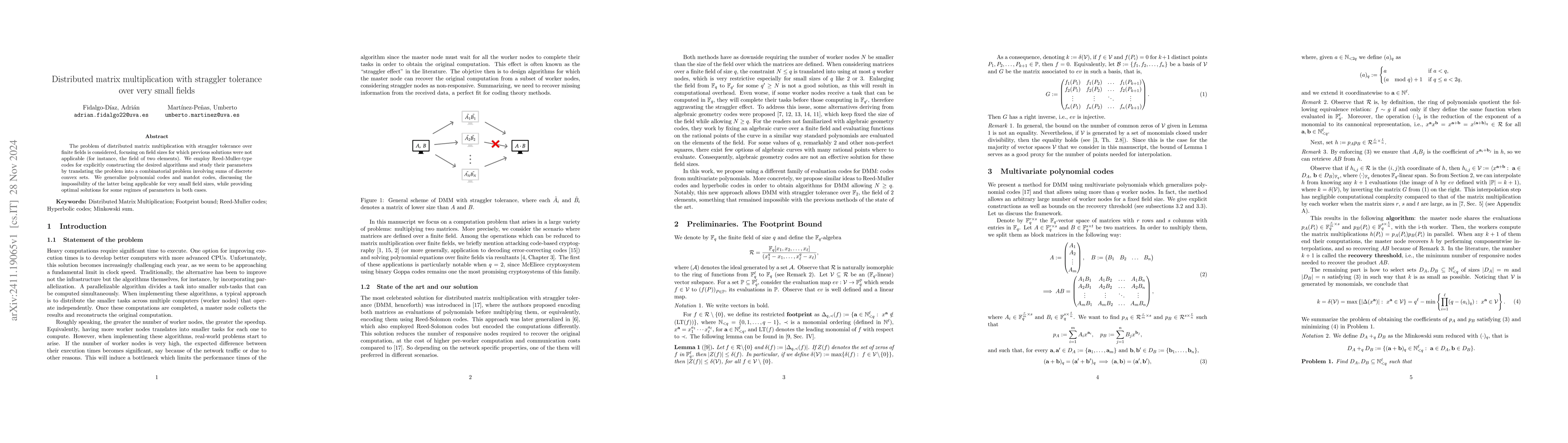 Thumbnail for Distributed matrix multiplication with straggler tolerance over very
  small field