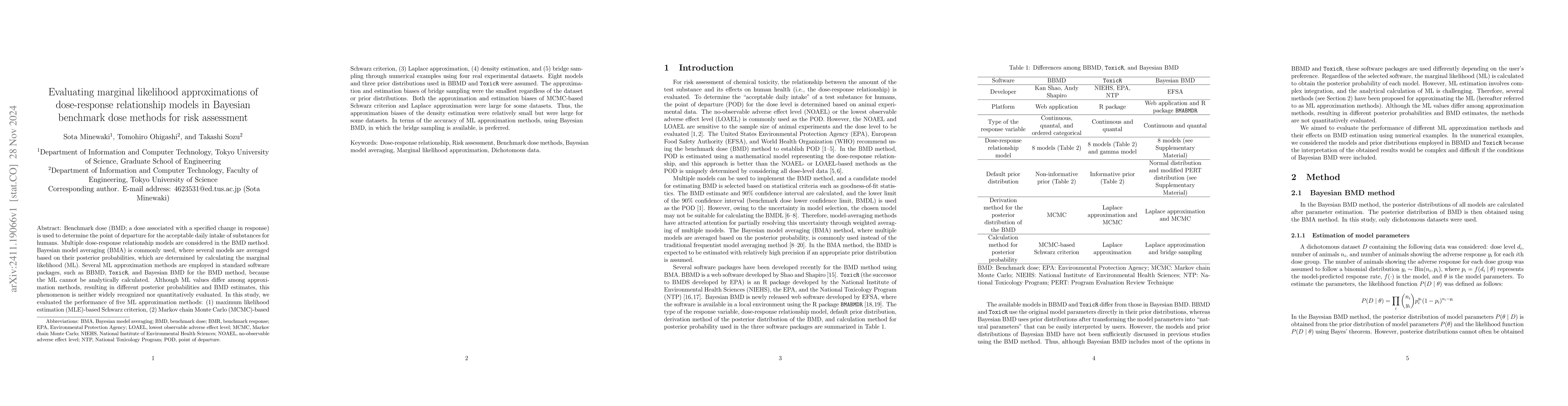 Thumbnail for Evaluating marginal likelihood approximations of dose-response
  relationship models in Bayesian benchmark dose methods for risk assessment