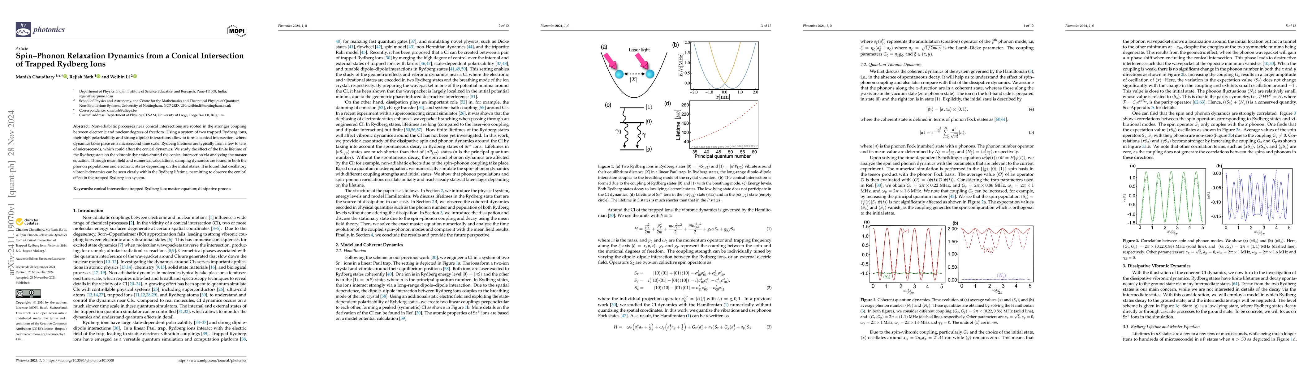 Thumbnail for Spin Phonon Relaxation Dynamics from a Conical Intersection of Trapped
  Rydberg Ions