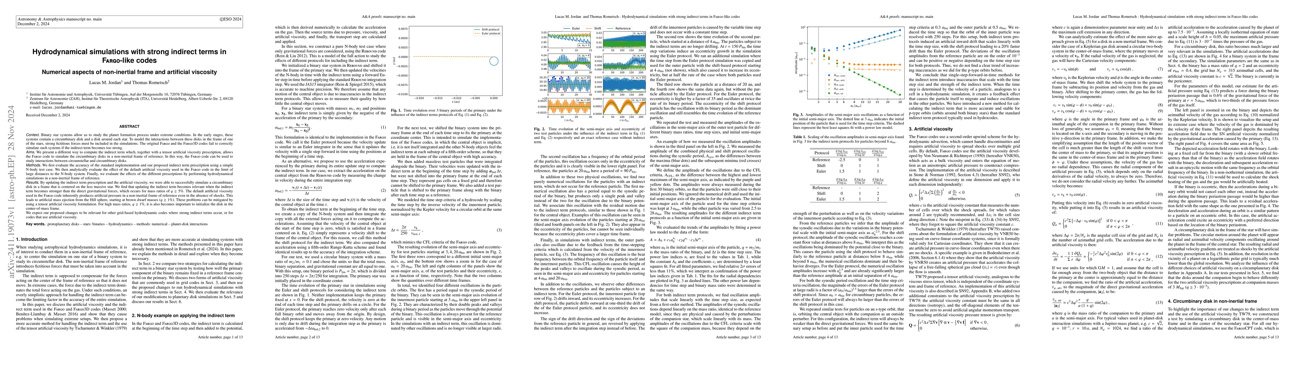 Thumbnail for Hydrodynamical simulations with strong indirect terms in Fargo-like
  codes: Numerical aspects of non-inertial frame and artificial viscosity