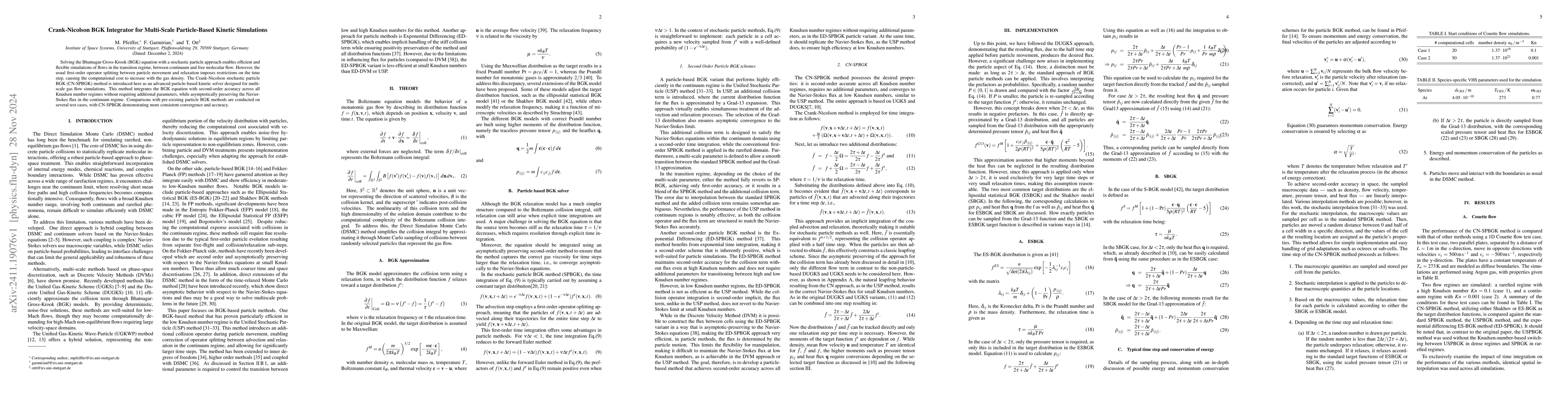 Thumbnail for Crank-Nicolson BGK Integrator for Multi-Scale Particle-Based Kinetic
  Simulations