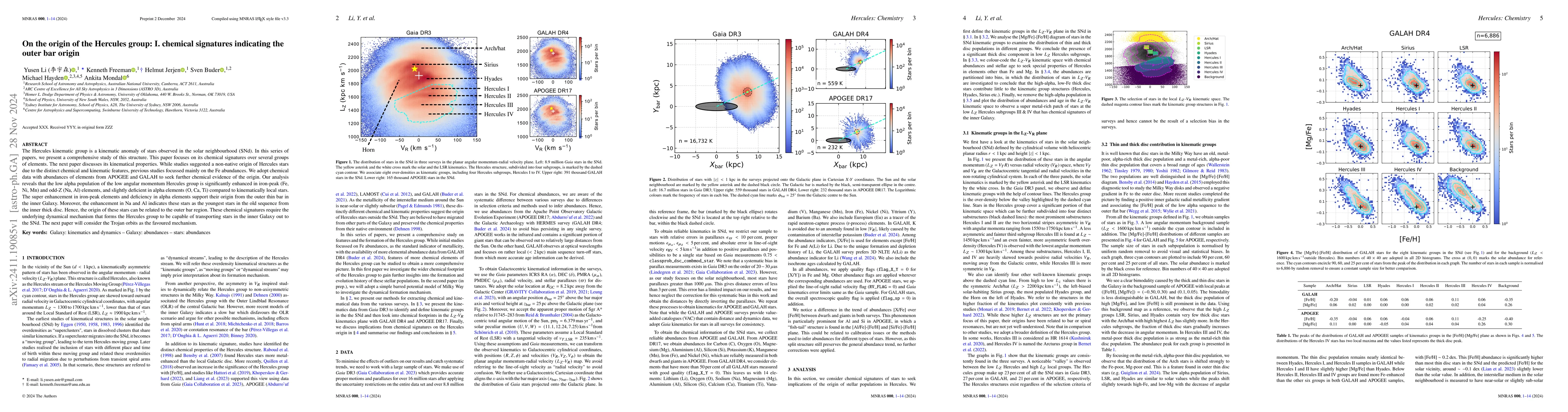 Thumbnail for On the origin of the Hercules group: I. chemical signatures indicating
  the outer bar origin