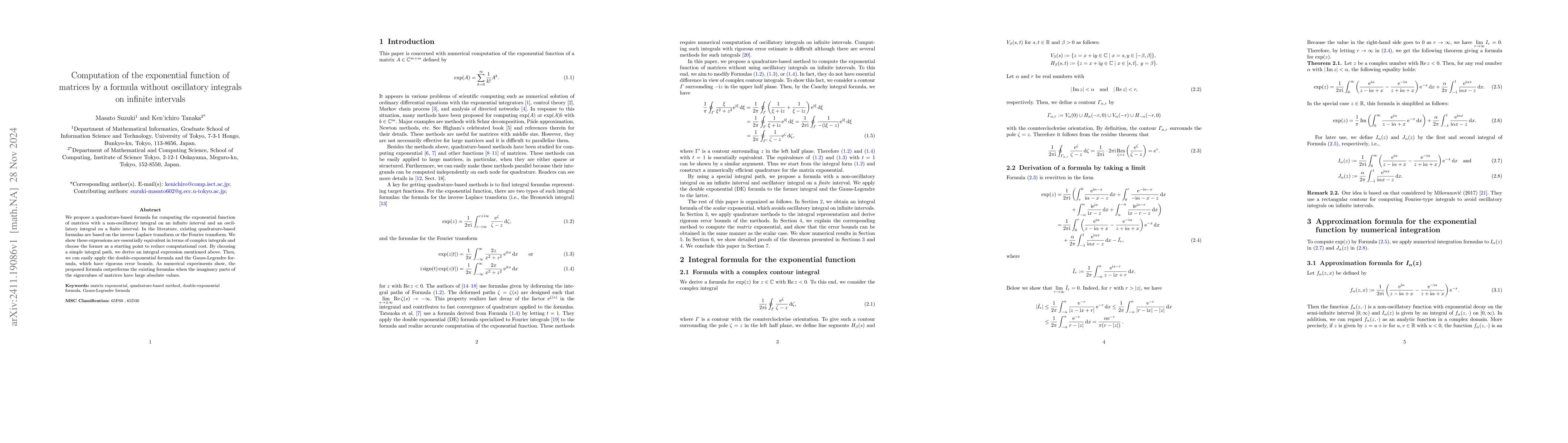Thumbnail for Computation of the exponential function of matrices by a formula without
  oscillatory integrals on infinite intervals