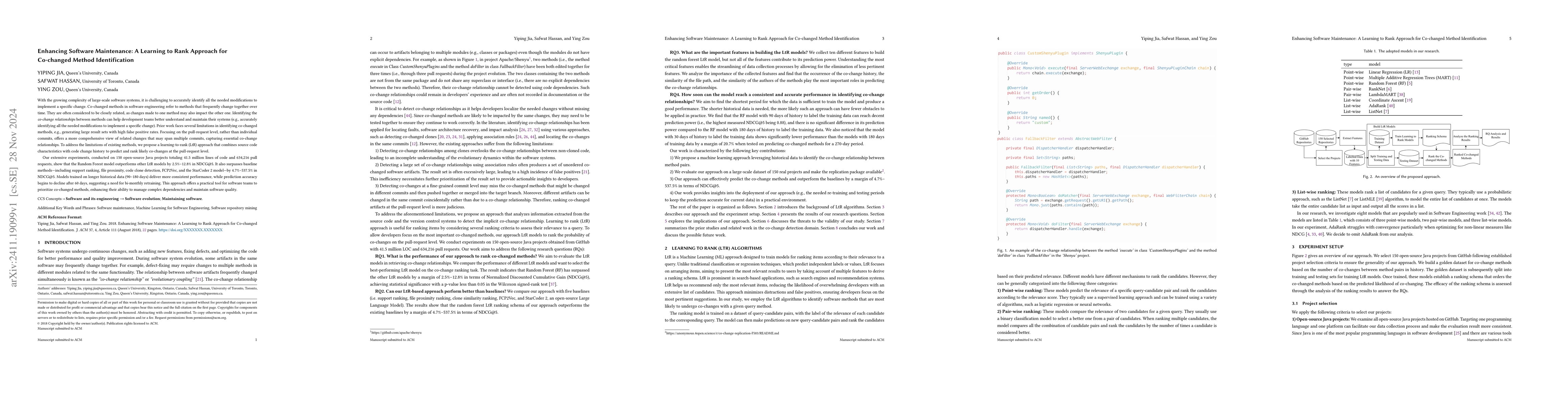 Thumbnail for Enhancing Software Maintenance: A Learning to Rank Approach for
  Co-changed Method Identification