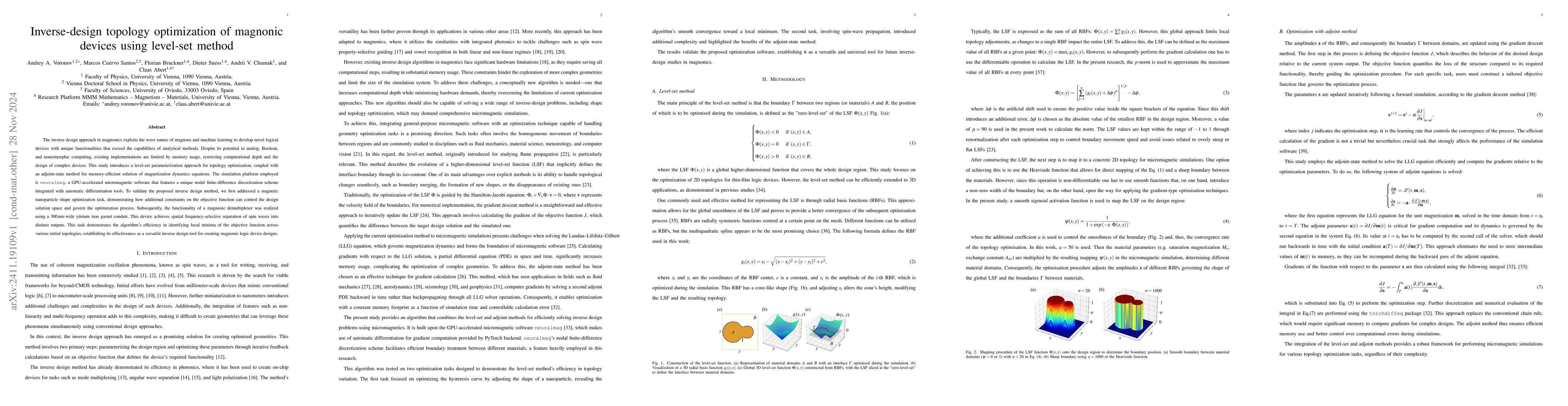 Thumbnail for Inverse-design topology optimization of magnonic devices using level-set
  method
