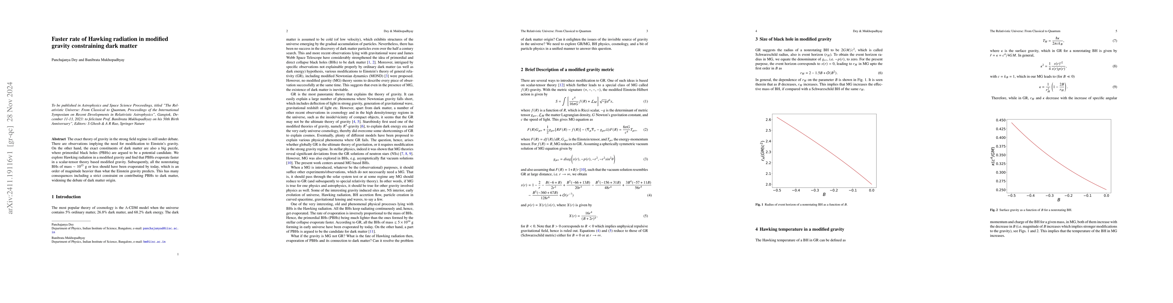 Thumbnail for Faster rate of Hawking radiation in modified gravity constraining dark
  matter