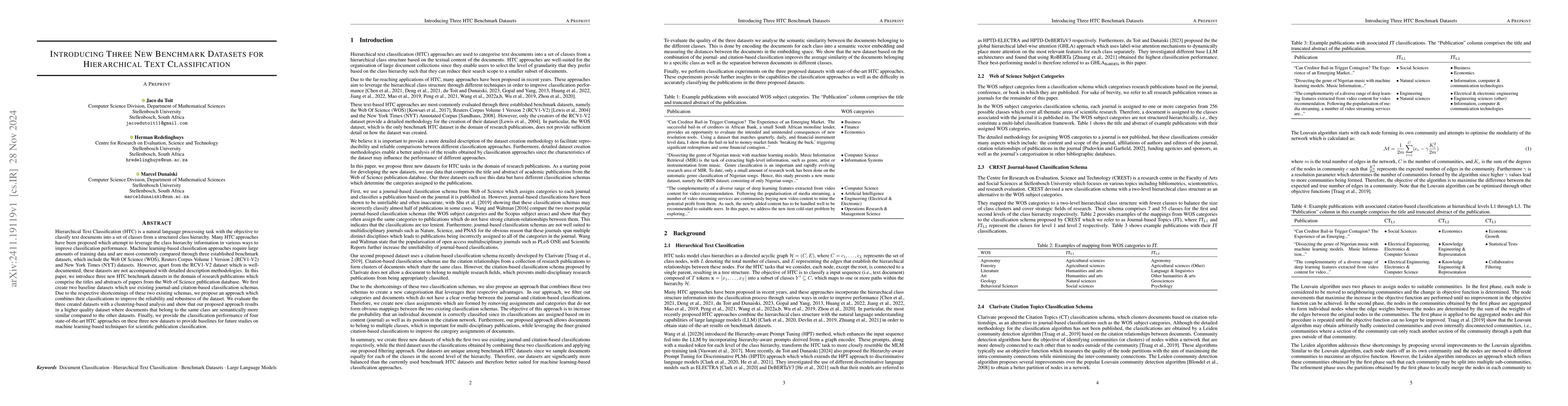 Thumbnail for Introducing Three New Benchmark Datasets for Hierarchical Text
  Classification