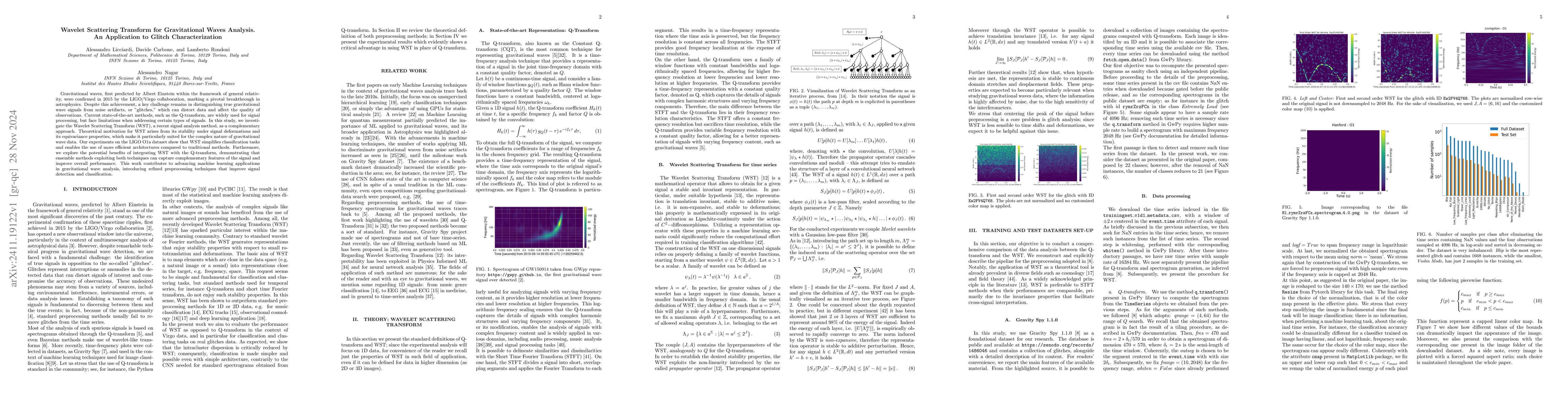 Thumbnail for Wavelet Scattering Transform for Gravitational Waves Analysis. An
  Application to Glitch Characterization