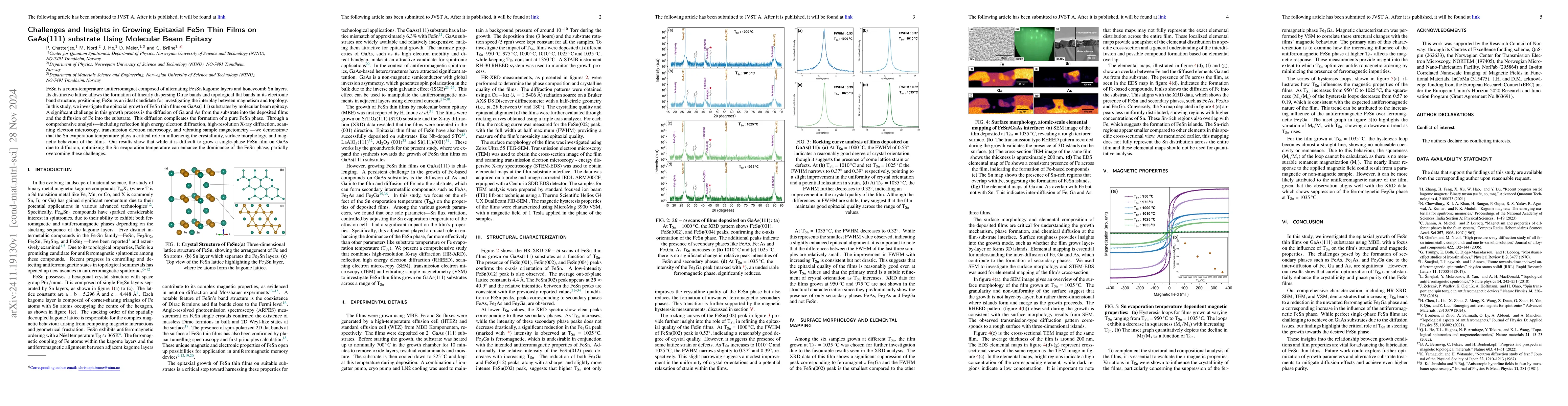 Thumbnail for Challenges and Insights in Growing Epitaxial FeSn Thin Films on
  GaAs(111) substrate Using Molecular Beam Epitaxy