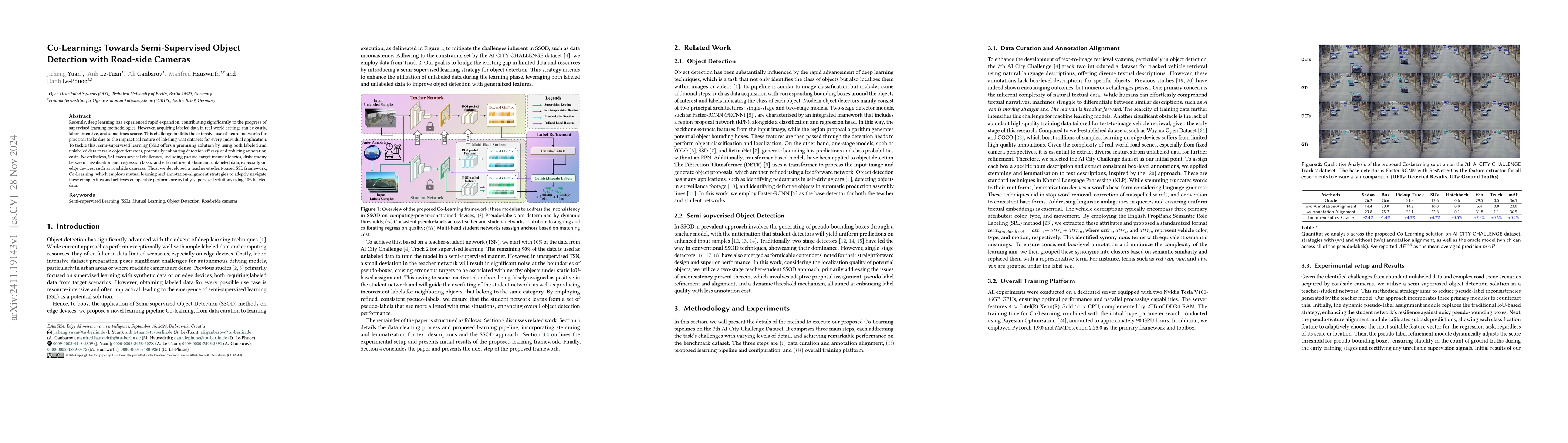 Thumbnail for Co-Learning: Towards Semi-Supervised Object Detection with Road-side
  Cameras