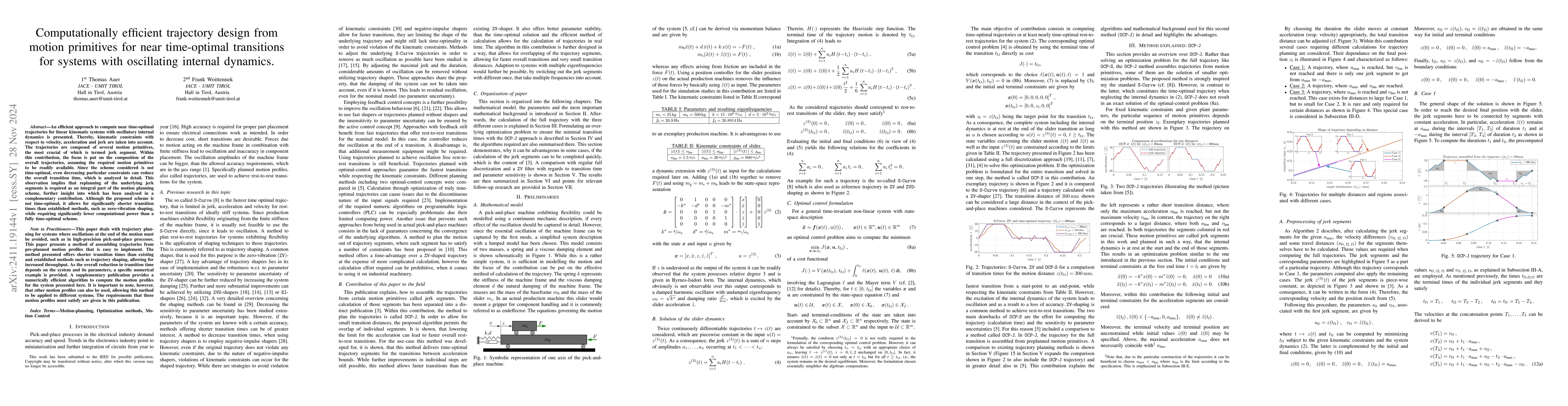 Thumbnail for Computationally efficient trajectory design from motion primitives for
  near time-optimal transitions for systems with oscillating internal dynamics